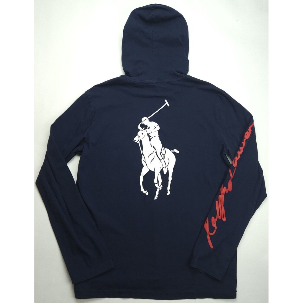 Medium Polo Ralph Lauren Hooded Shirt Men's Hoodie Spell Out Logo Pony Reverse